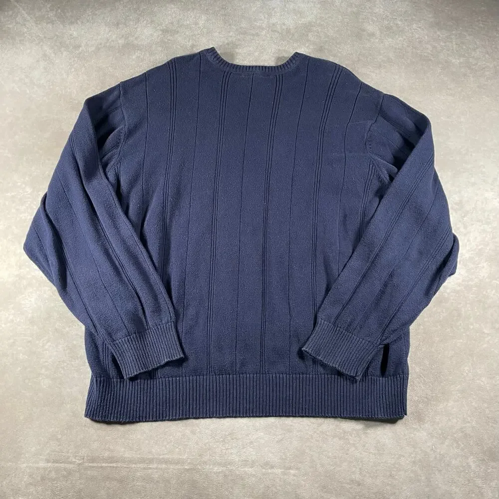 John Ashford Navy Blue Knit 100% Cotton Grandpa Sweater XL